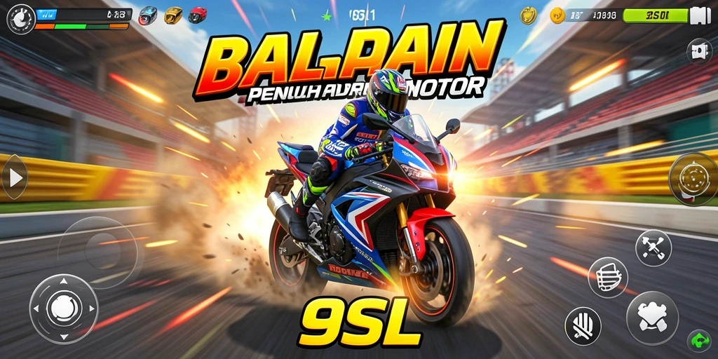 Screenshot dari gameplay balapan motor yang mendebarkan di 9SL.