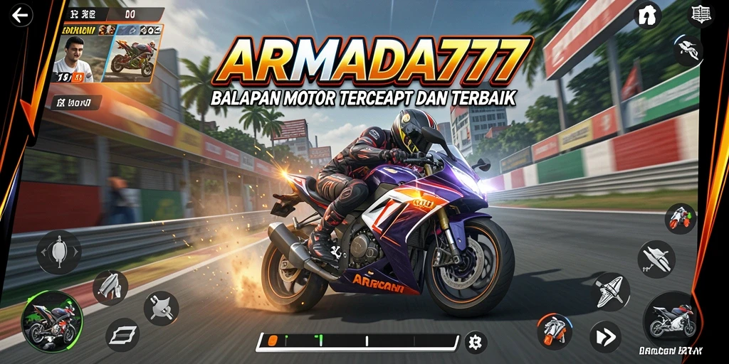 Screenshot ARMADA777 menunjukkan balapan motor yang mendebarkan di lintasan penuh tantangan.