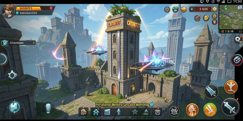 Tampilan gameplay seru Tower Defense di CATUR777.