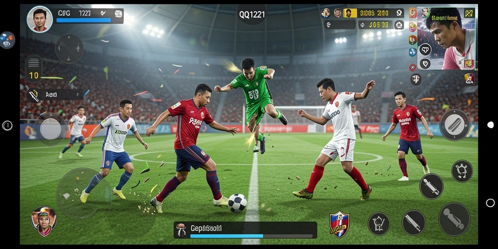 Screenshot QQ1221 menampilkan pertandingan sepak bola yang seru dan mendebarkan.