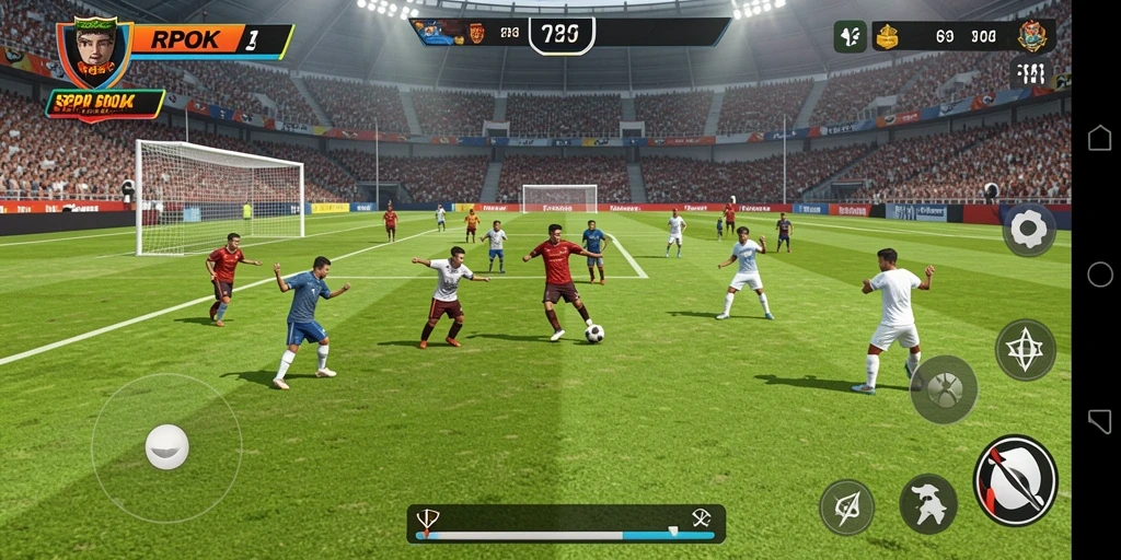 Screenshot RPOK menampilkan aksi seru di lapangan sepak bola.