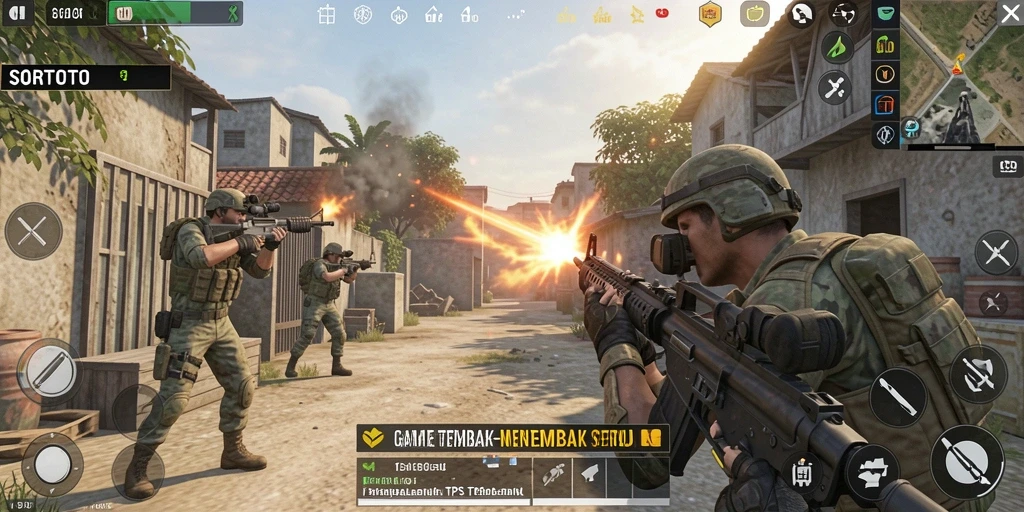 Tampilan gameplay SORTOTO yang menarik dan intens di mode TPS.