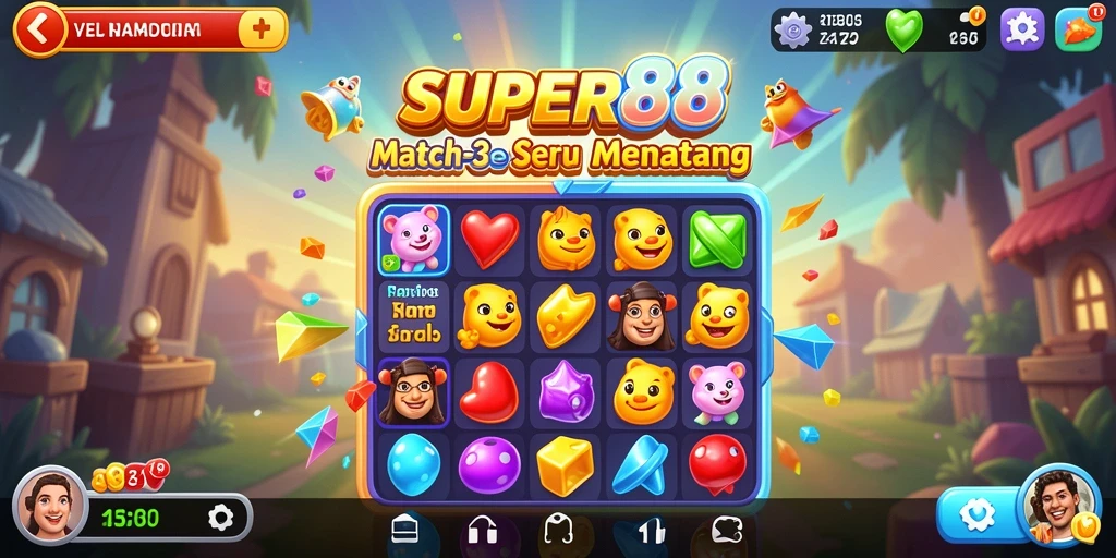 Tampilan menarik saat bermain SUPER88, penuh warna dan tantangan Match-3.