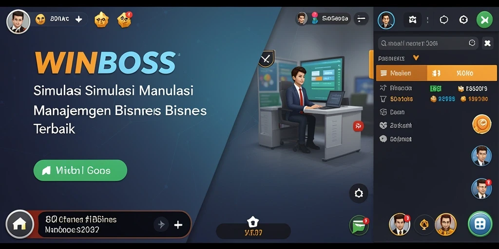Tangkapan layar gameplay WINBOSS menunjukkan interaksi pemain dalam simulasi bisnis.